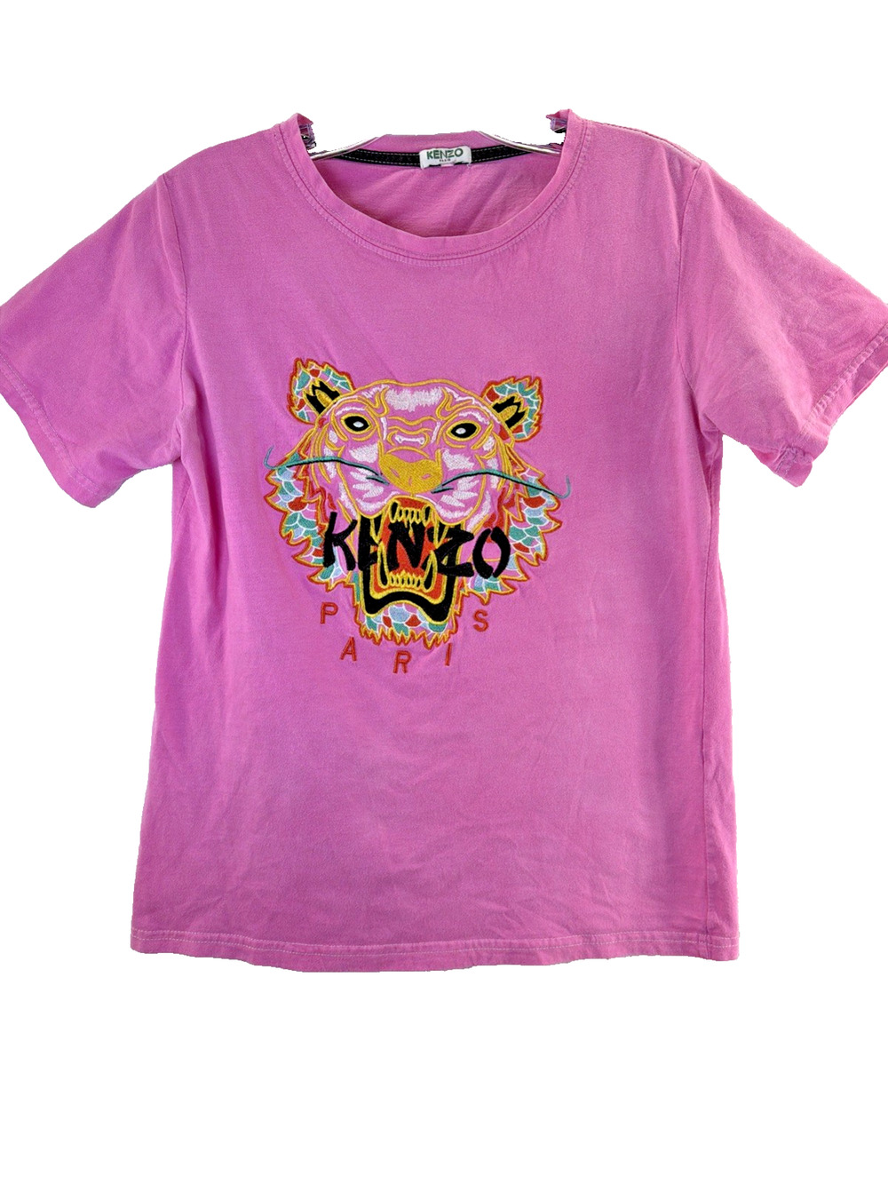 Kenzo Paris Tiger Graphic T-Shirt Med Pink Embroidered Graphic Logo Top Rare